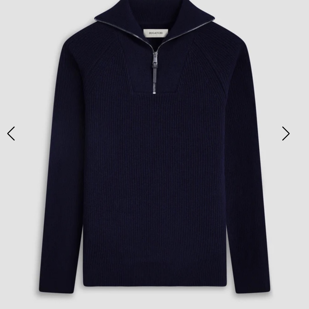 Bugatachi Fisherman Navy Rib-Stitch Quarter Zip Sweater Size Large